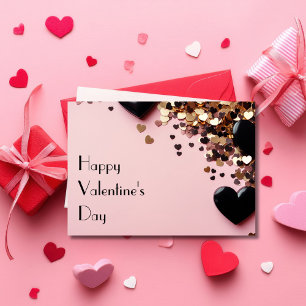 Black and Golde hearts on pink ground Valentine's Card