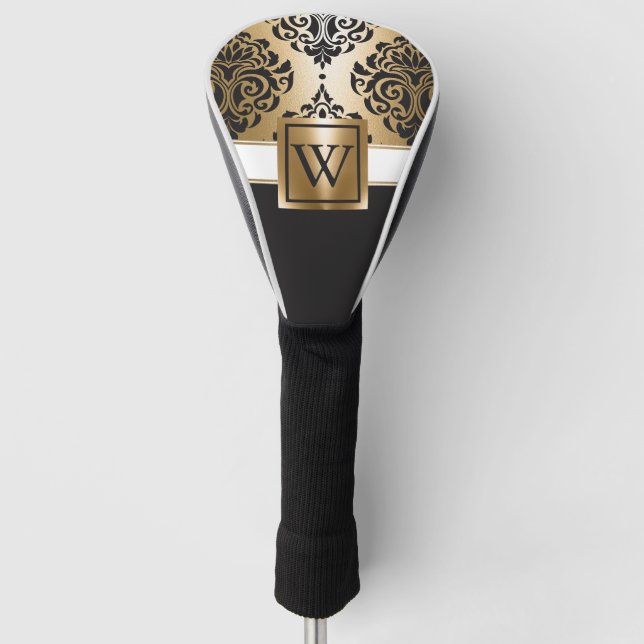 Black and Golden Arabesc Golf Head Cover (Front)