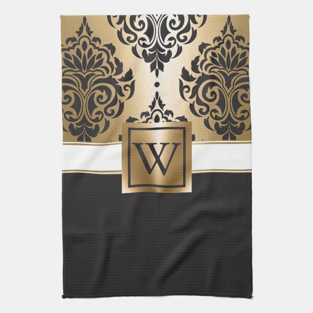 Black and Golden Arabesc Tea Towel (Vertical)