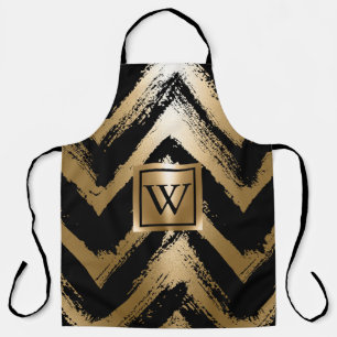 Black and Golden Brush Stripes Apron