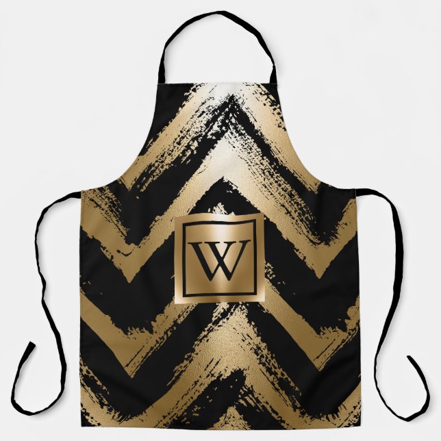 Black and Golden Brush Stripes Apron (Front)