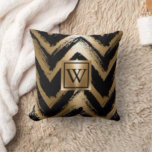 Black and Golden Brush Stripes Cushion