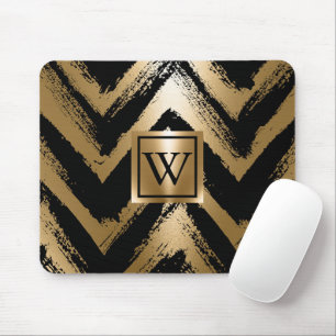 Black and Golden Brush Stripes Mouse Pad