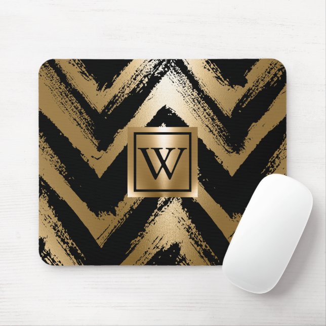 Black and Golden Brush Stripes Mouse Pad (With Mouse)