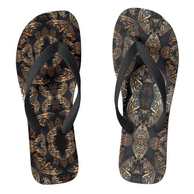 Black and Golden Butterfly Seamless Pattren Jandals (Footbed)