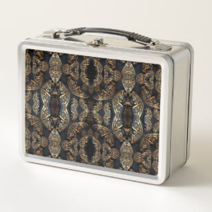 Black and Golden Butterfly Seamless Pattren Metal Lunch Box