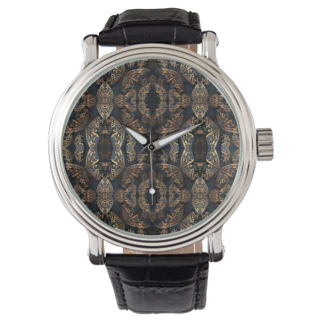 Black and Golden Butterfly Seamless Pattren Watch (Front)