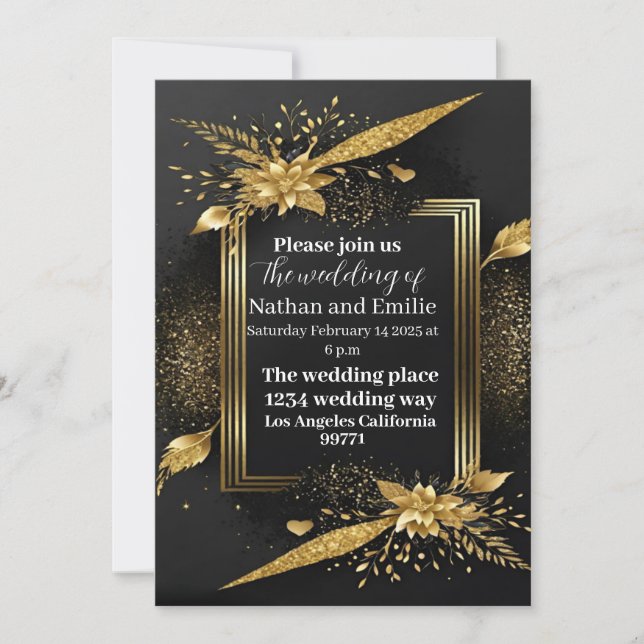 Black And Golden Elegant Wedding Invitation (Front)