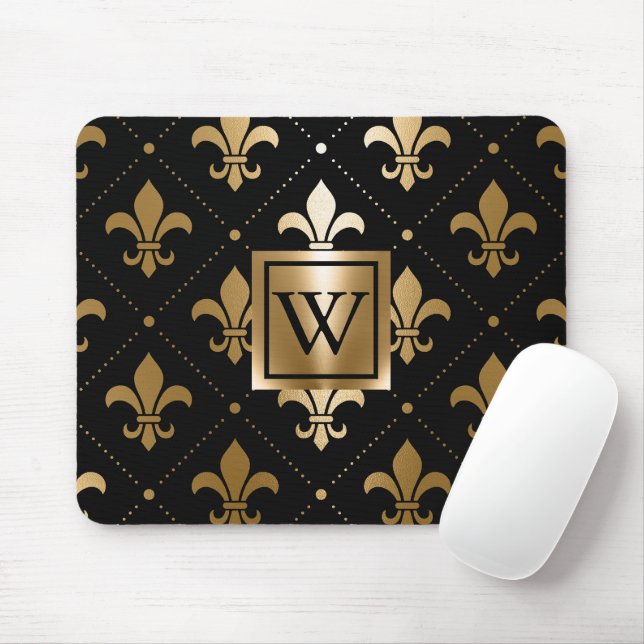 Black and Golden Fleur-de-lis Mouse Pad (With Mouse)