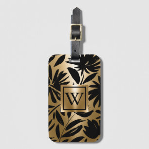 Black and Golden Floral Brush Luggage Tag
