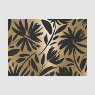 Black and Golden Floral Brush Tissue Paper