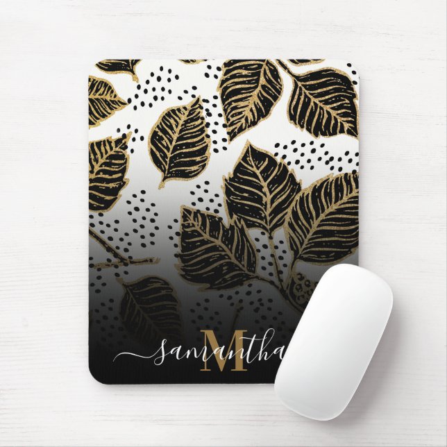 Black and Golden Floral Mouse Pad (With Mouse)