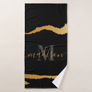 Black and Golden Foil Monogram Bath Towel