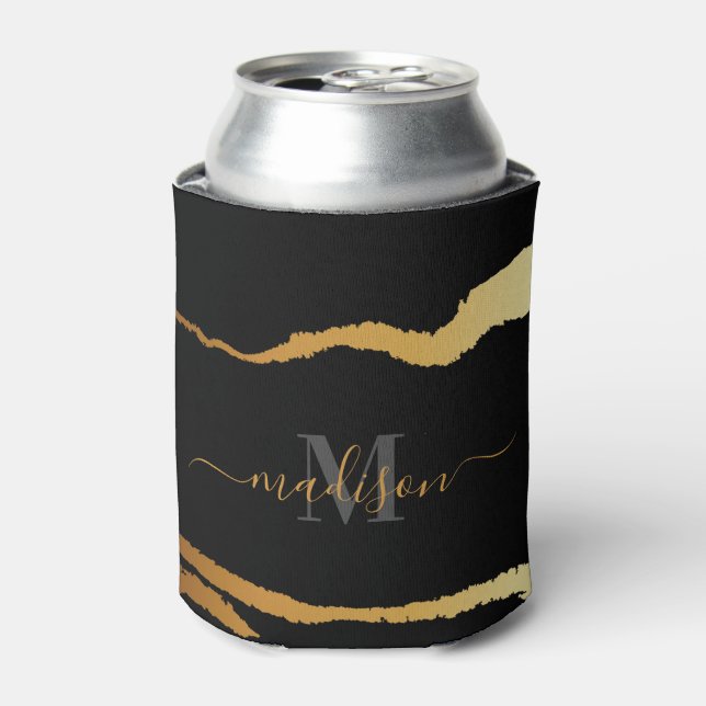 Black and Golden Foil Monogram Can Cooler (Can Front)