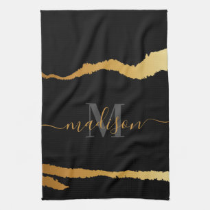 Black and Golden Foil Monogram Tea Towel