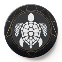 Black and golden geometric design and white turtle