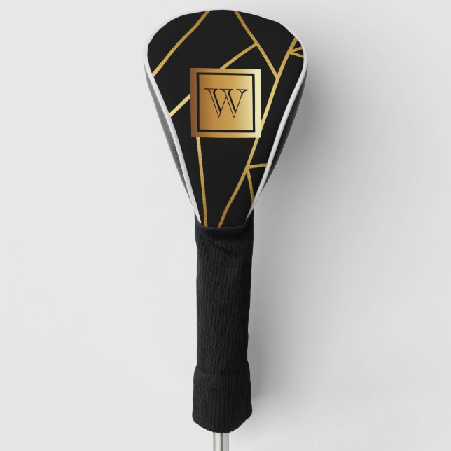 Black and Golden Geometric Golf Head Cover (Front)
