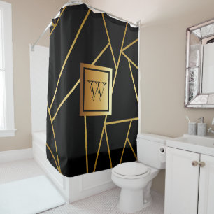 Black and Golden Geometric Shower Curtain