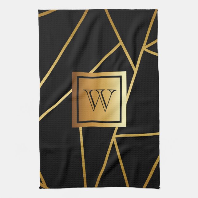 Black and Golden Geometric Tea Towel (Vertical)