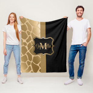 Black and Golden Giraffe Pattern Fleece Blanket