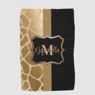 Black and Golden Giraffe Pattern Golf Towel