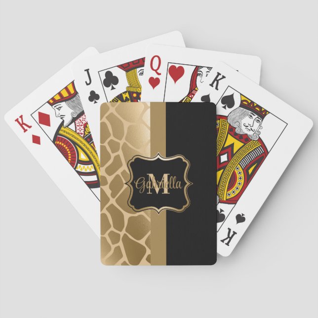 Black and Golden Giraffe Pattern Playing Cards (Back)