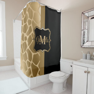 Black and Golden Giraffe Pattern Shower Curtain