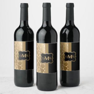Black and Golden Giraffe Pattern Wine Label