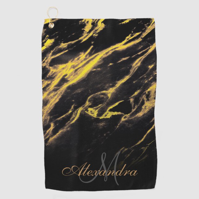 Black and Golden Granite Golf Towel (Front)