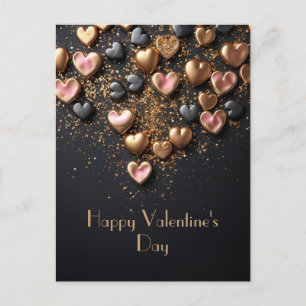Black and golden hearts on dark ground Valentine's Postcard