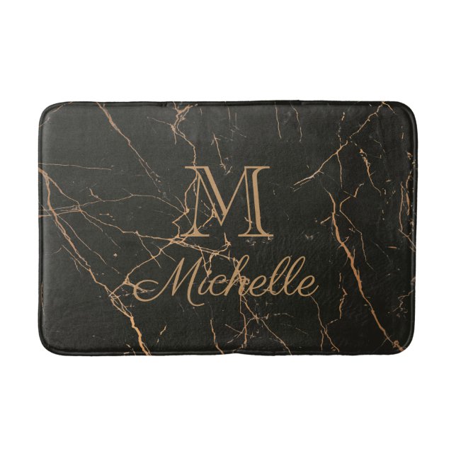 Black and Golden Marble Bath Mat (Front)