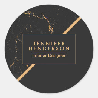 Black and Golden Marble Classic Round Sticker