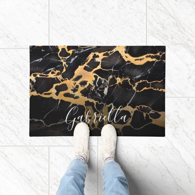 Black and Golden Marble Doormat (Indoor)