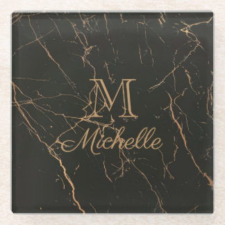 Black and Golden Marble Glass Coaster