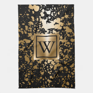 Black and Golden Metallic Brush Tea Towel
