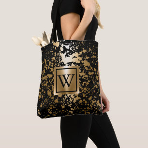 Black and Golden Metallic Brush Tote Bag