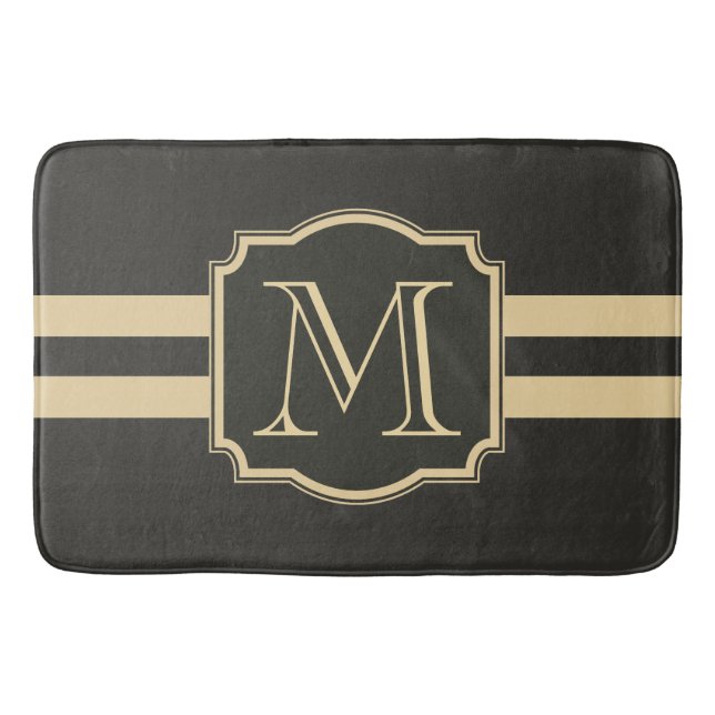 Black and Golden Monogram Bath Mat (Front)