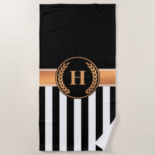 Black and Golden Monogram Beach Towel
