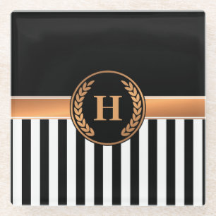 Black and Golden Monogram Glass Coaster