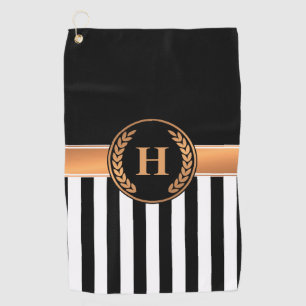 Black and Golden Monogram Golf Towel