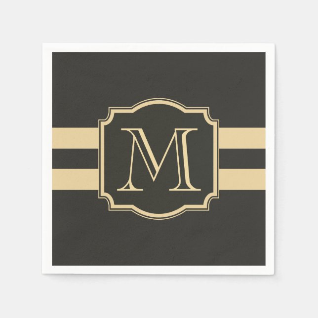 Black and Golden Monogram Napkin (Front)
