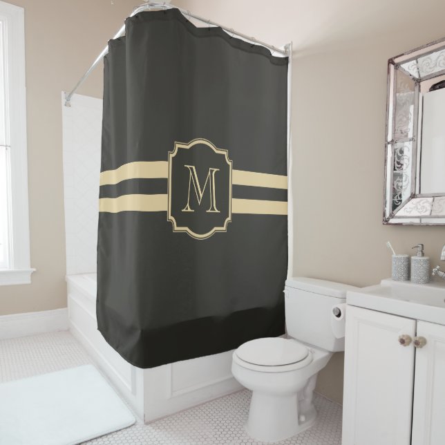 Black and Golden Monogram Shower Curtain (In Situ)