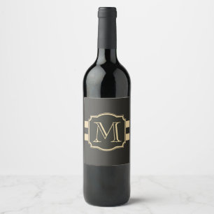 Black and Golden Monogram Wine Label
