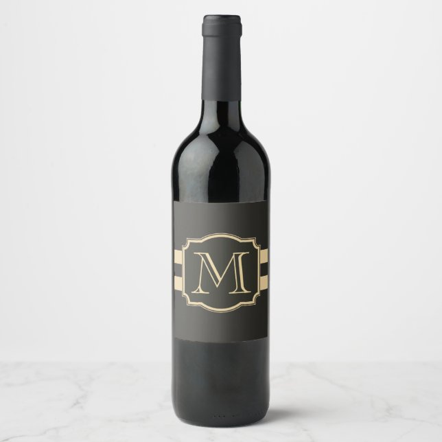 Black and Golden Monogram Wine Label (Front)