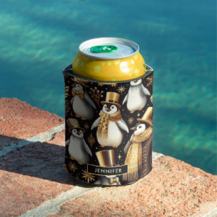 Black and Golden Penguin Can Cooler