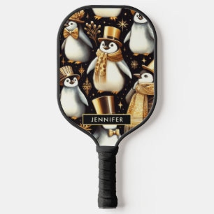 Black and Golden Penguin Pickleball Paddle