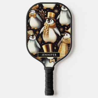 Black and Golden Penguin Pickleball Paddle