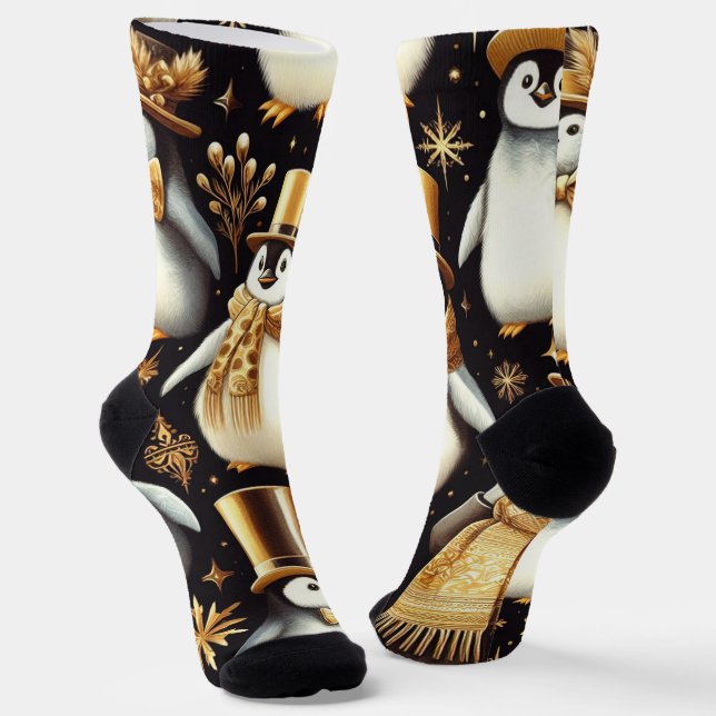 Black and Golden Penguin Socks (Angled)