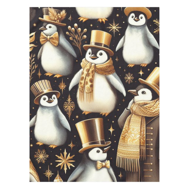 Black and Golden Penguin Tablecloth (Front)