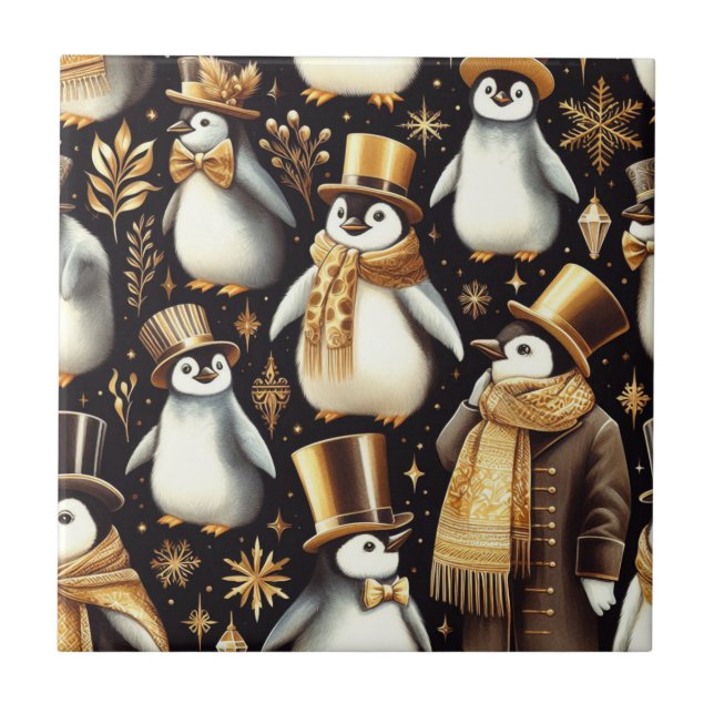 Black and Golden Penguin Tile (Front)